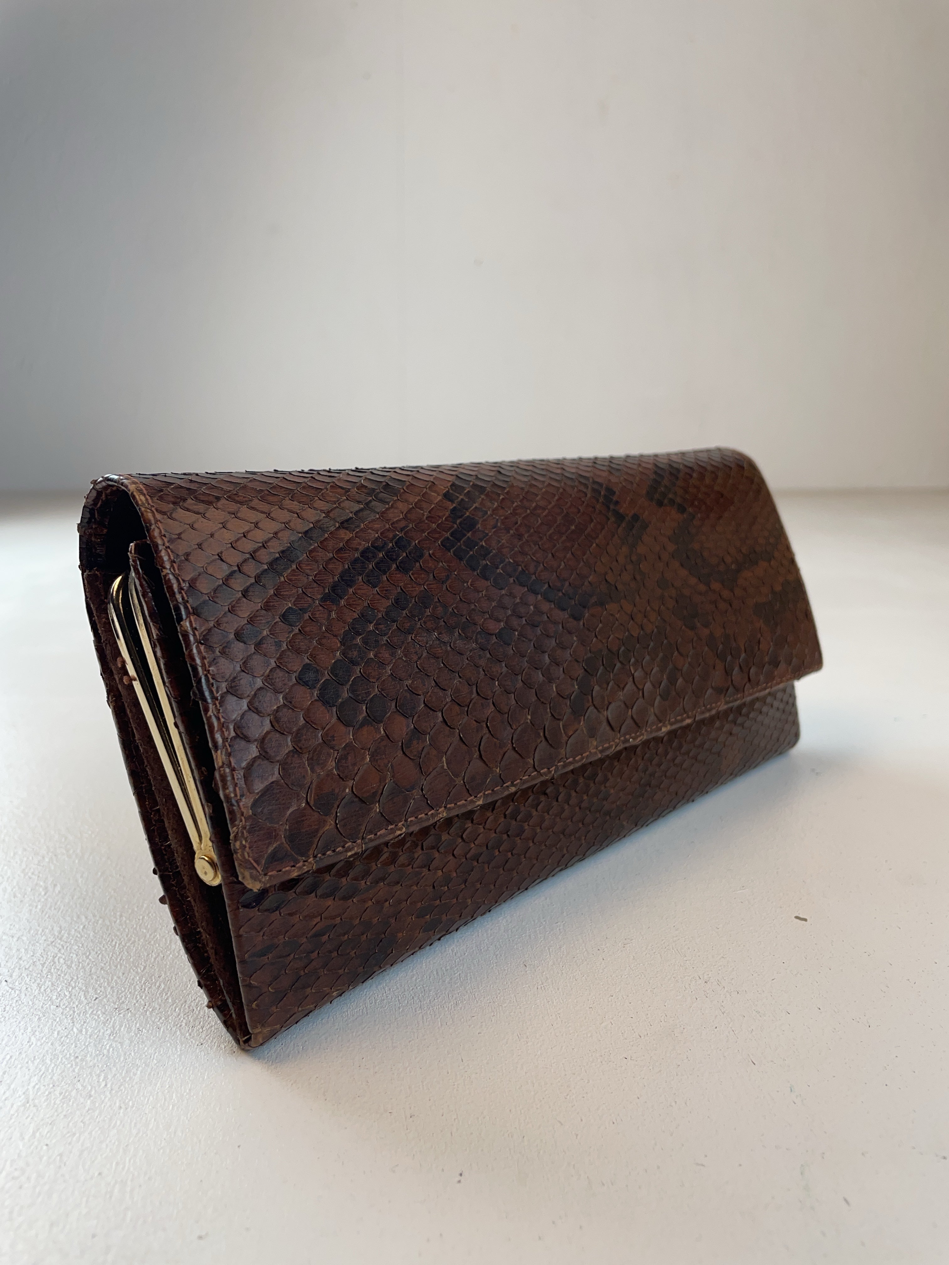 Pythonmuster Clutch Tasche Braun 80s