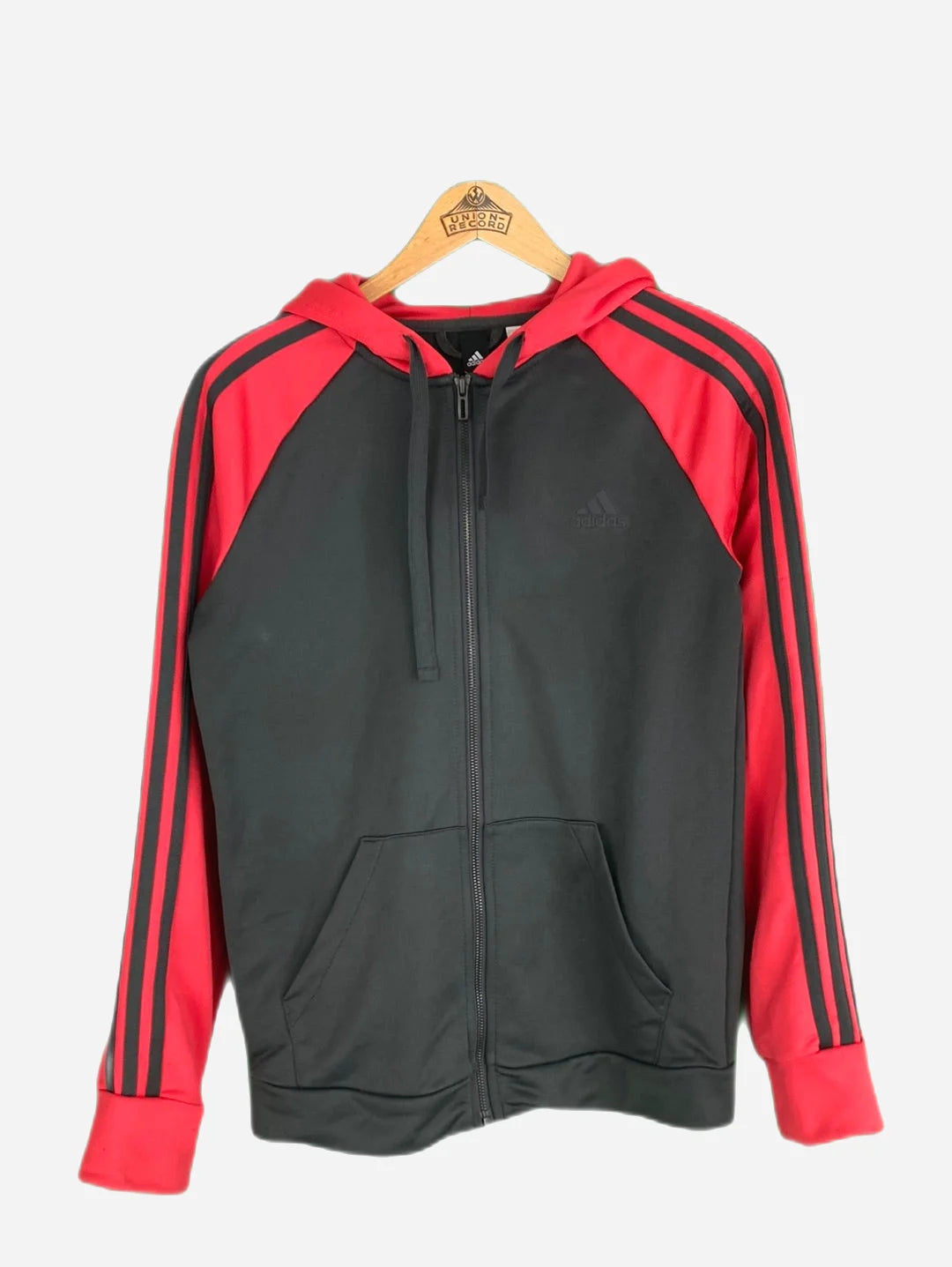 Black adidas hoodie with red stripes shop