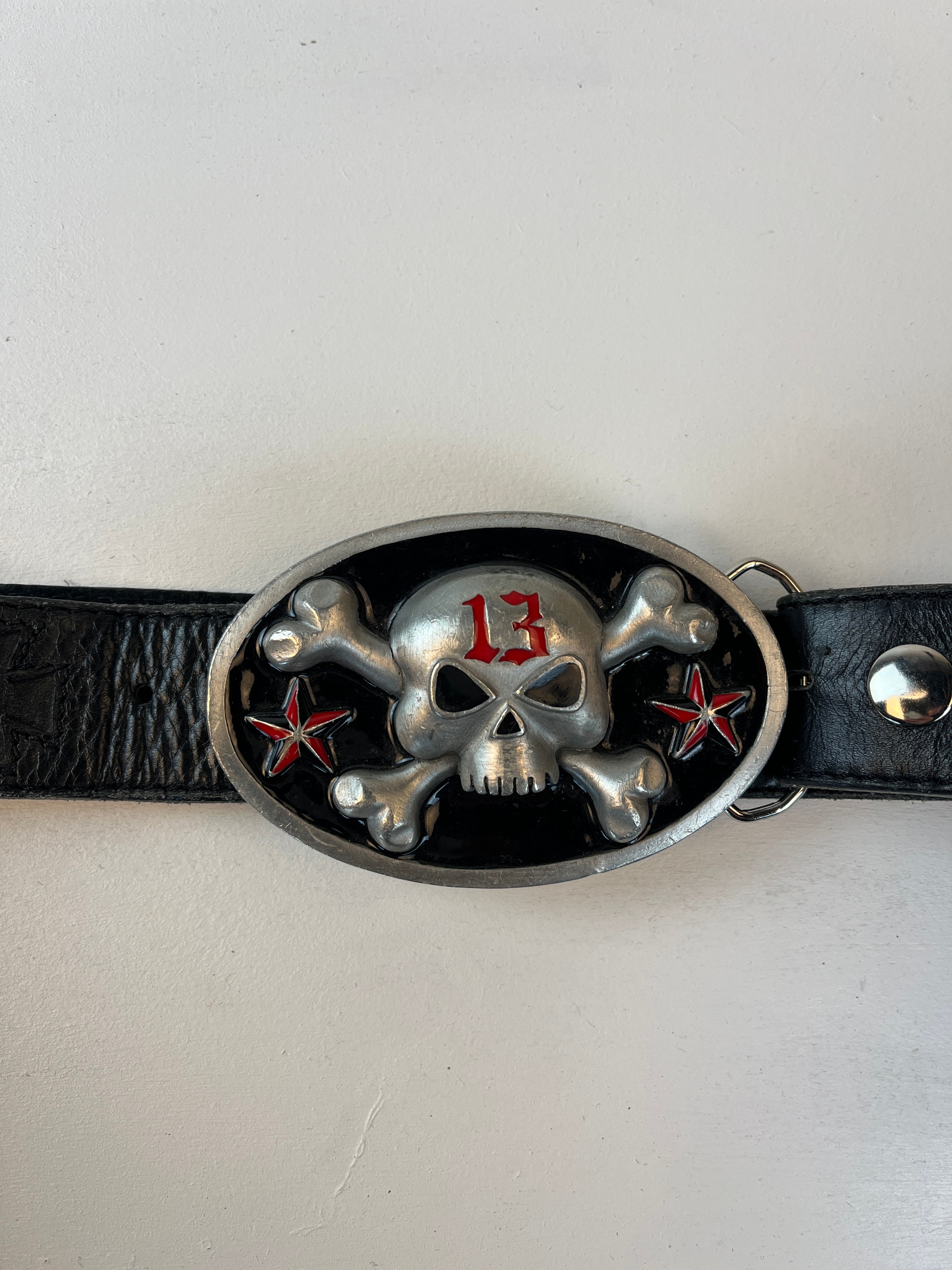 Vintage Totenkopf Leder Gürtel Schwarz