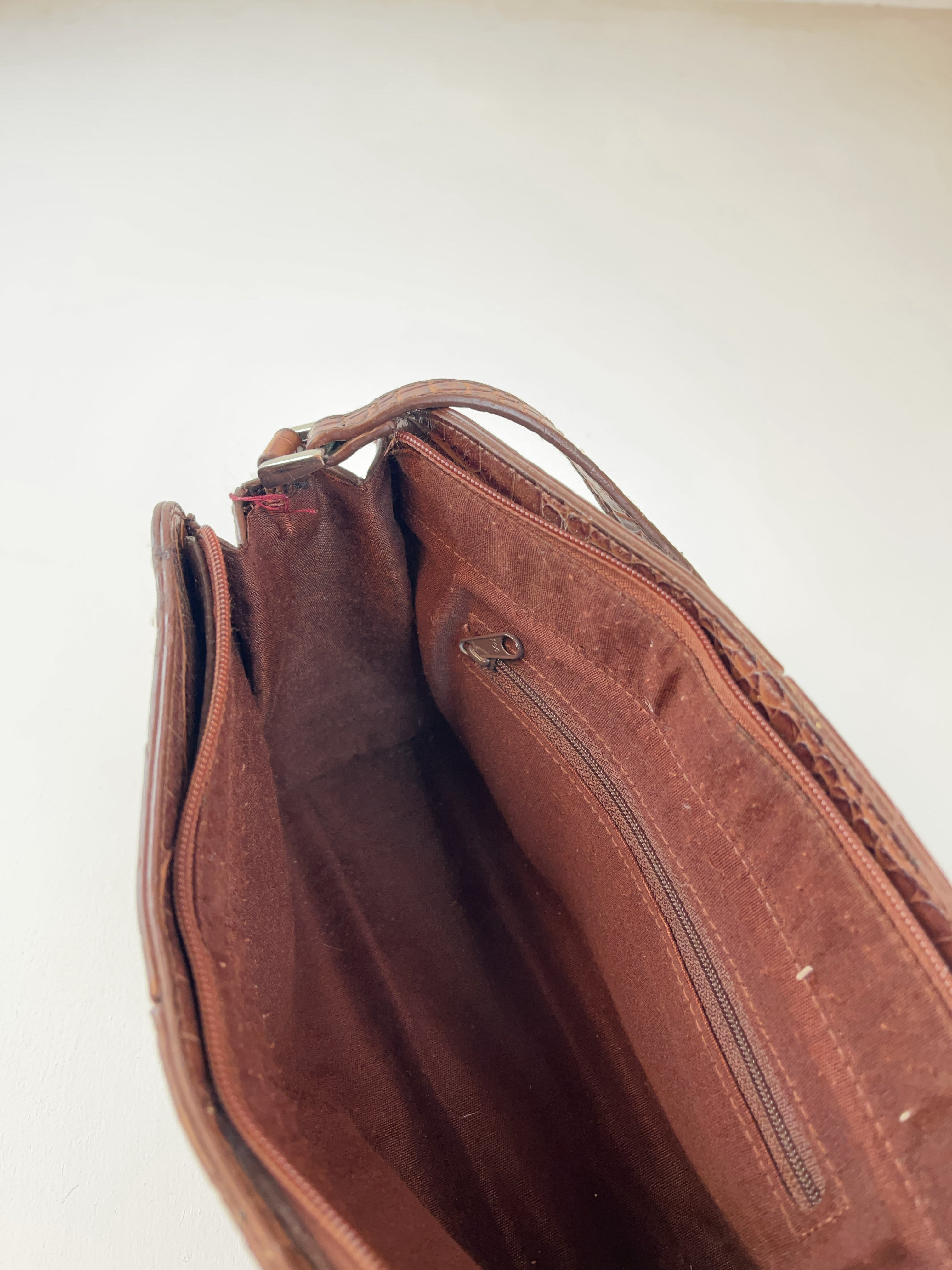 Y2k Baguette Krokooptik Tasche Braun 90s