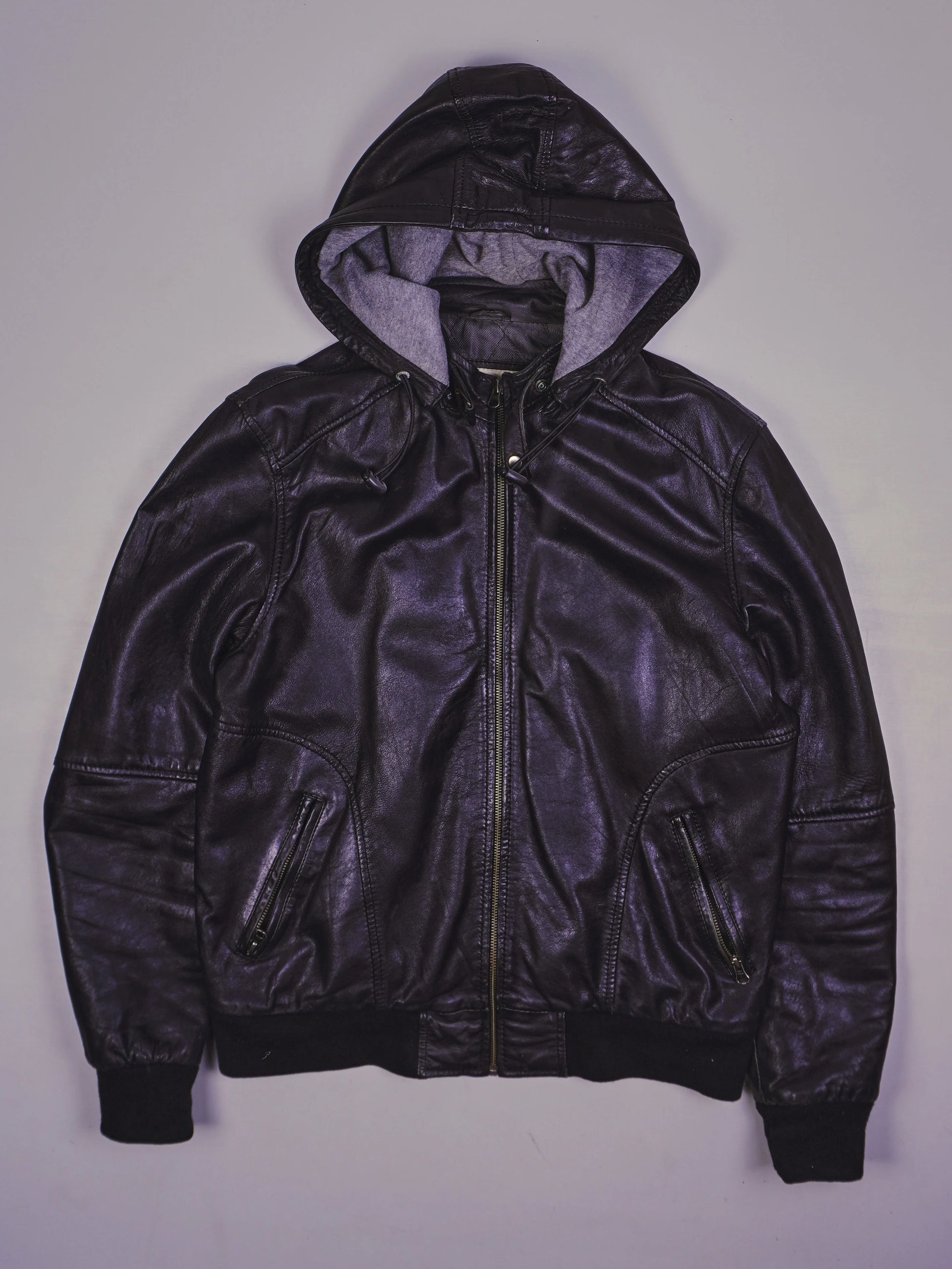 Vintage Kapuzen Lederjacke (M)