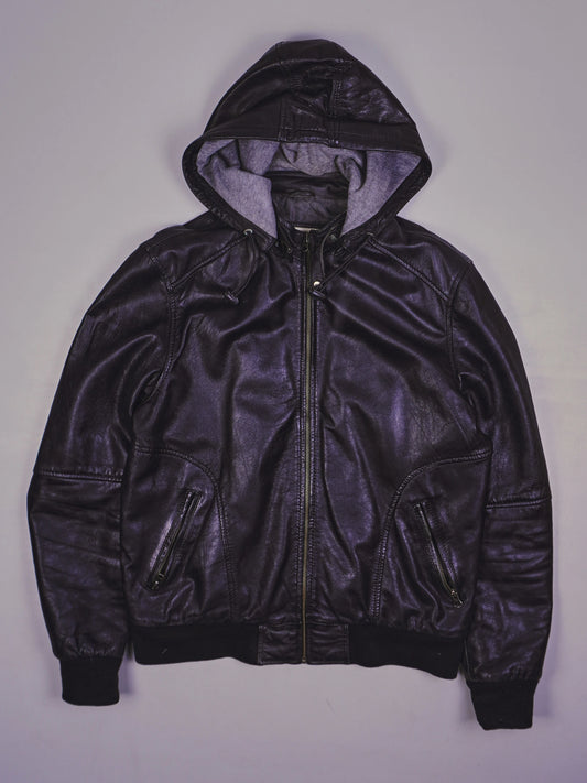 Vintage Kapuzen Lederjacke (M)