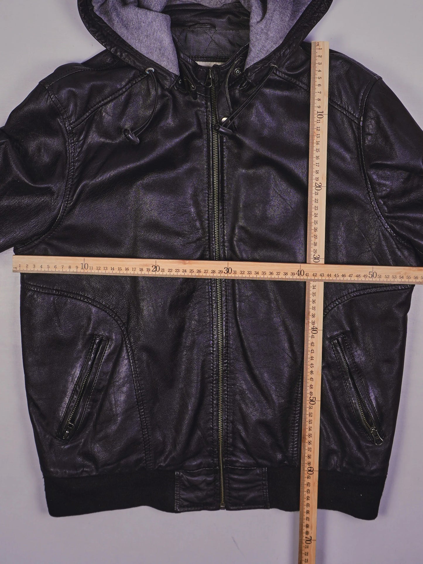 Vintage Kapuzen Lederjacke (M)