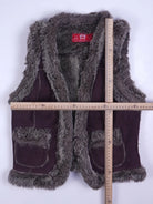 Vintage Weste Dunkellila / Aubergine Mit Grauem Kunstfell