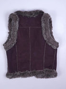 Vintage Weste Dunkellila / Aubergine Mit Grauem Kunstfell