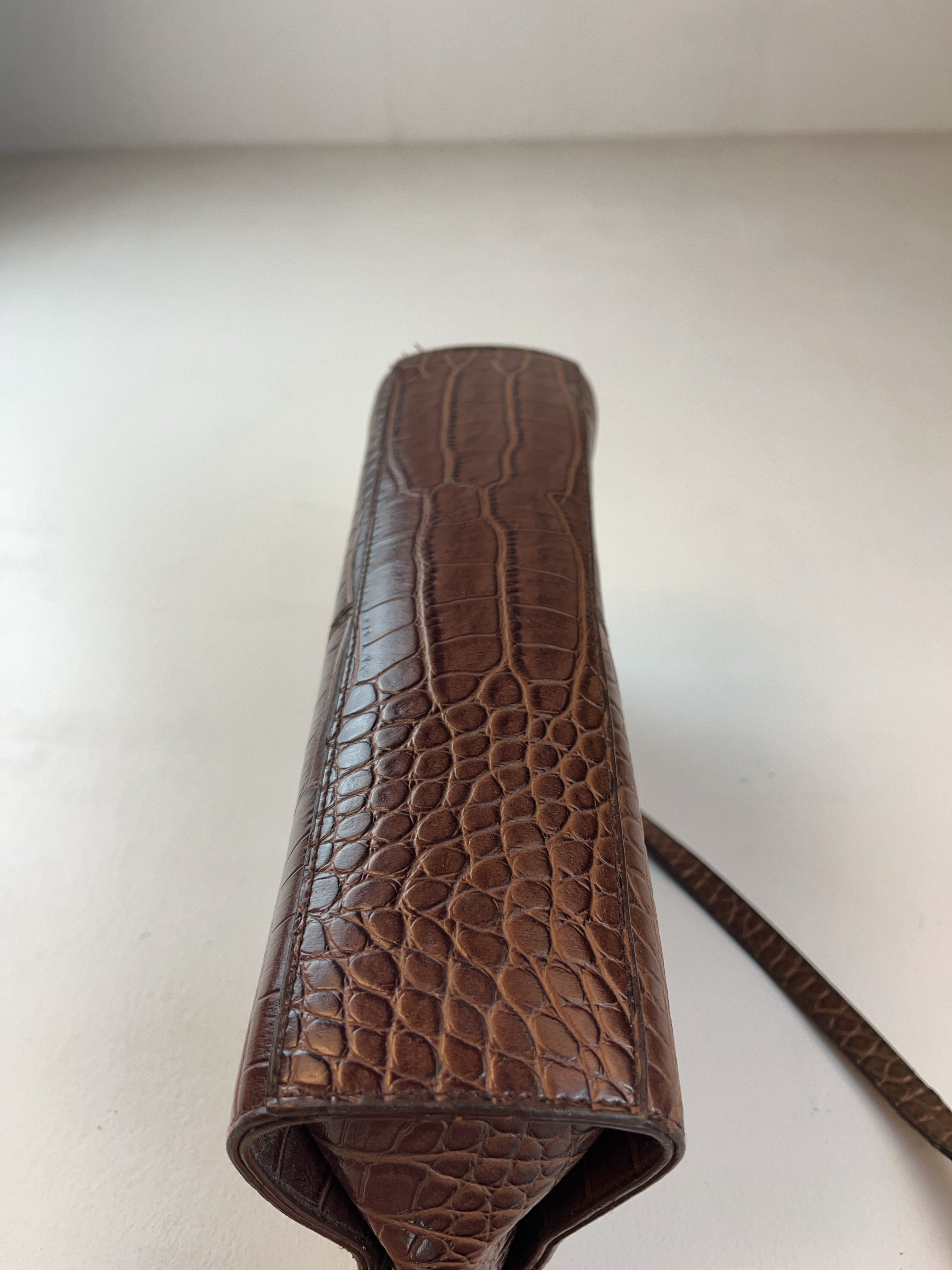 Y2k Baguette Krokooptik Tasche Braun 90s