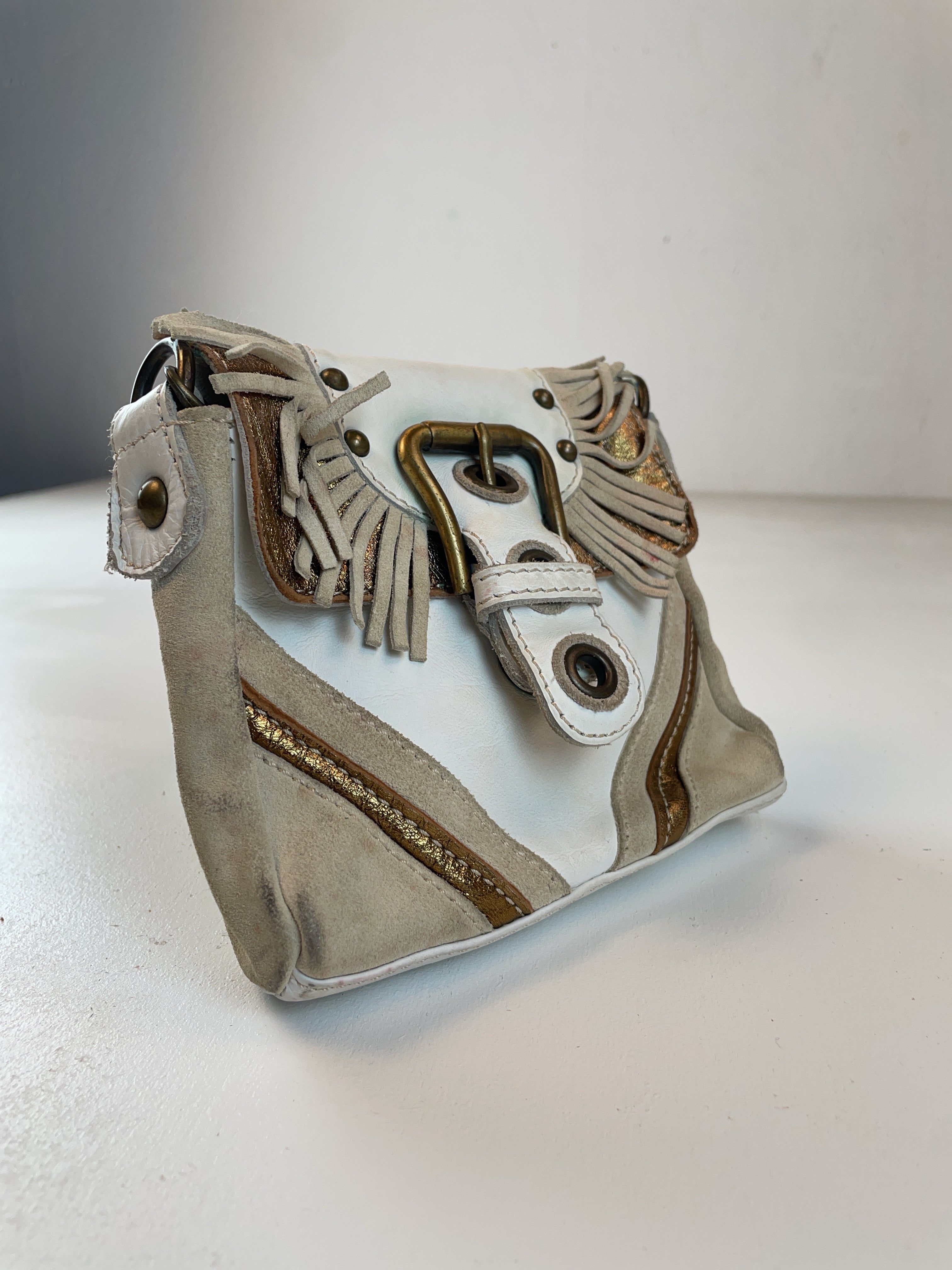 Leder Fransen Tasche Weiß Y2k
