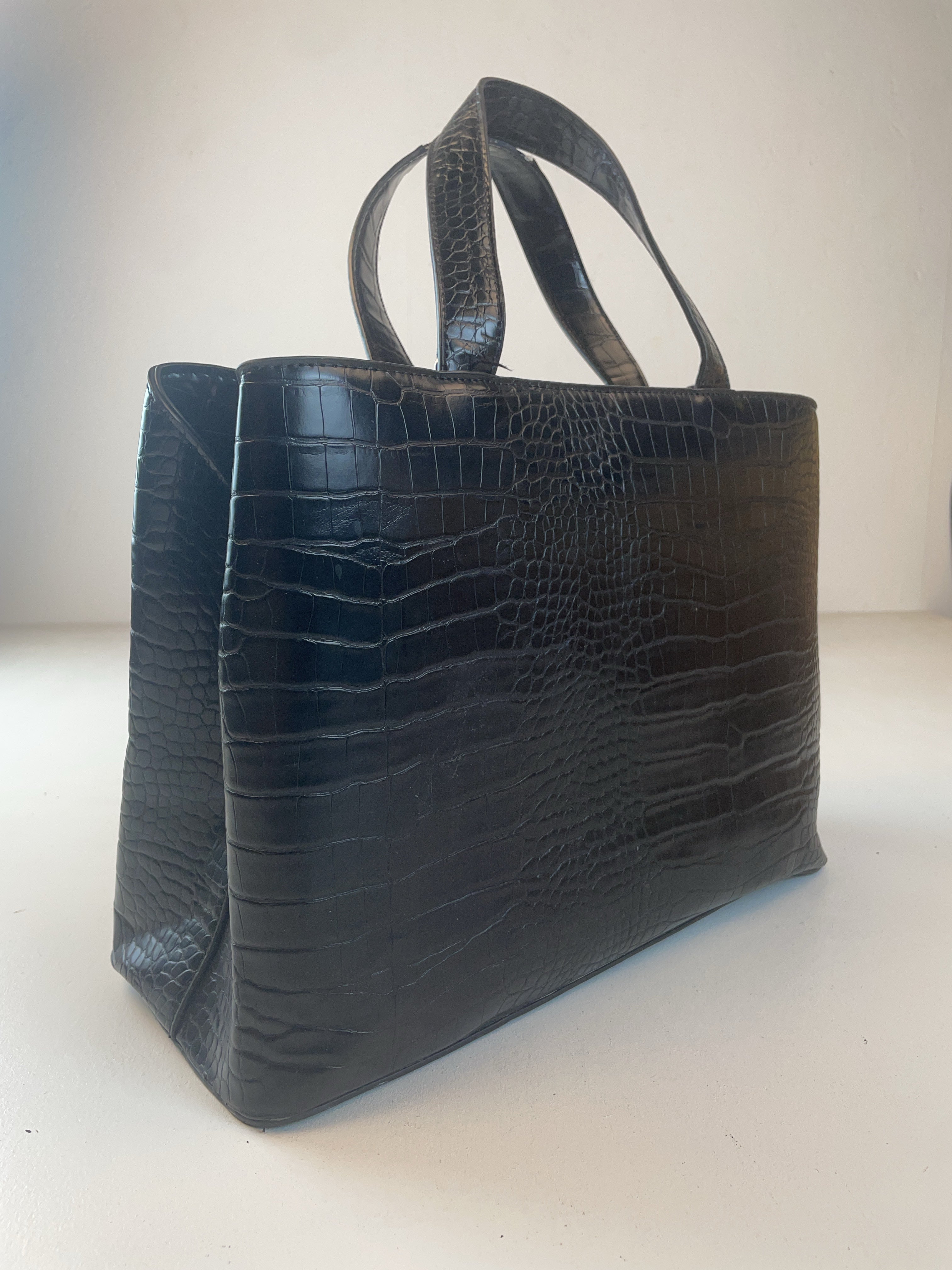 Kroko-prägung Shopper Tasche Schwarz Y2k