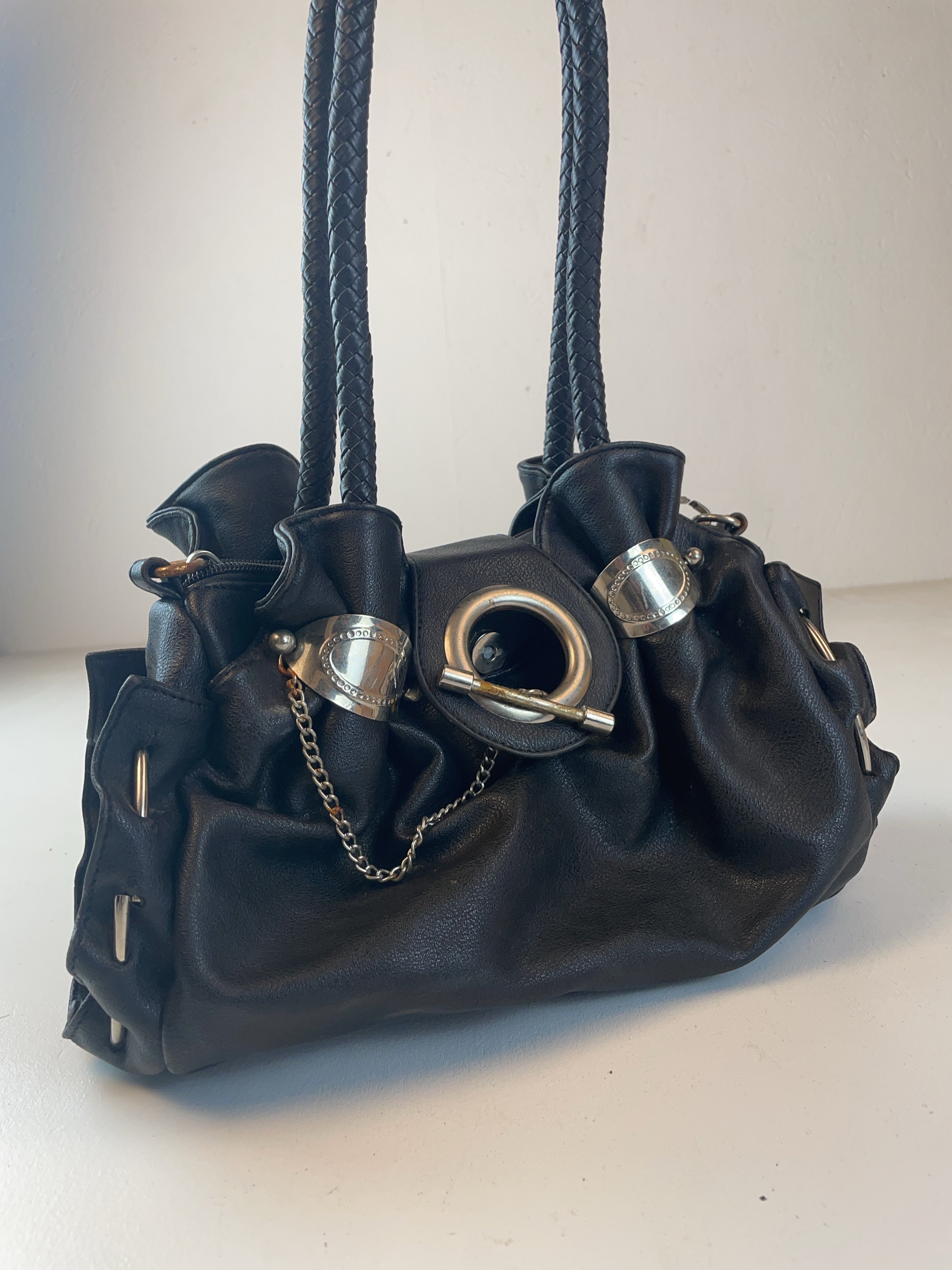 Glattleder Schulter Tasche Schwarz Y2k