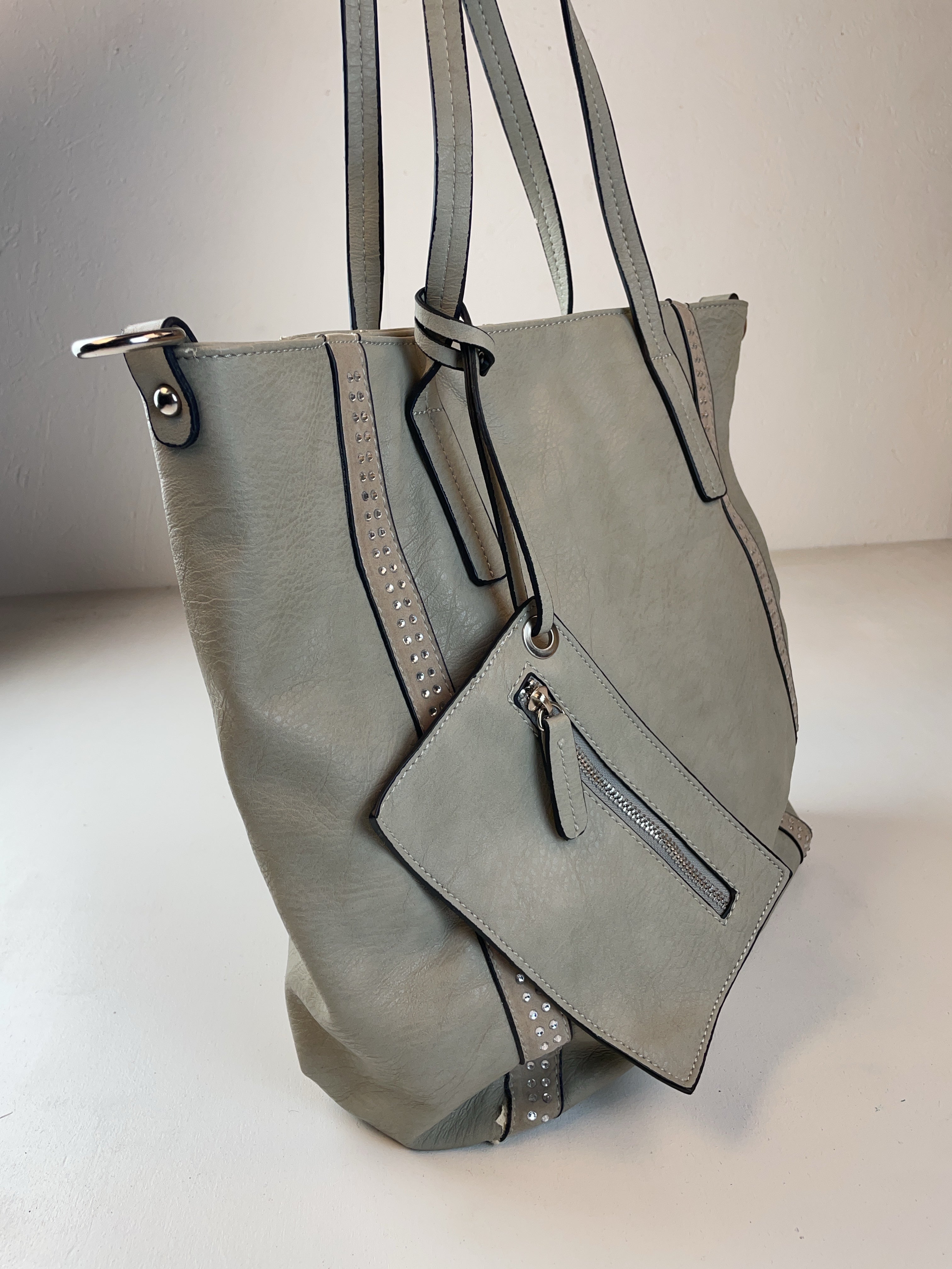 Nietenstuds Shopper Tasche Grau Y2k