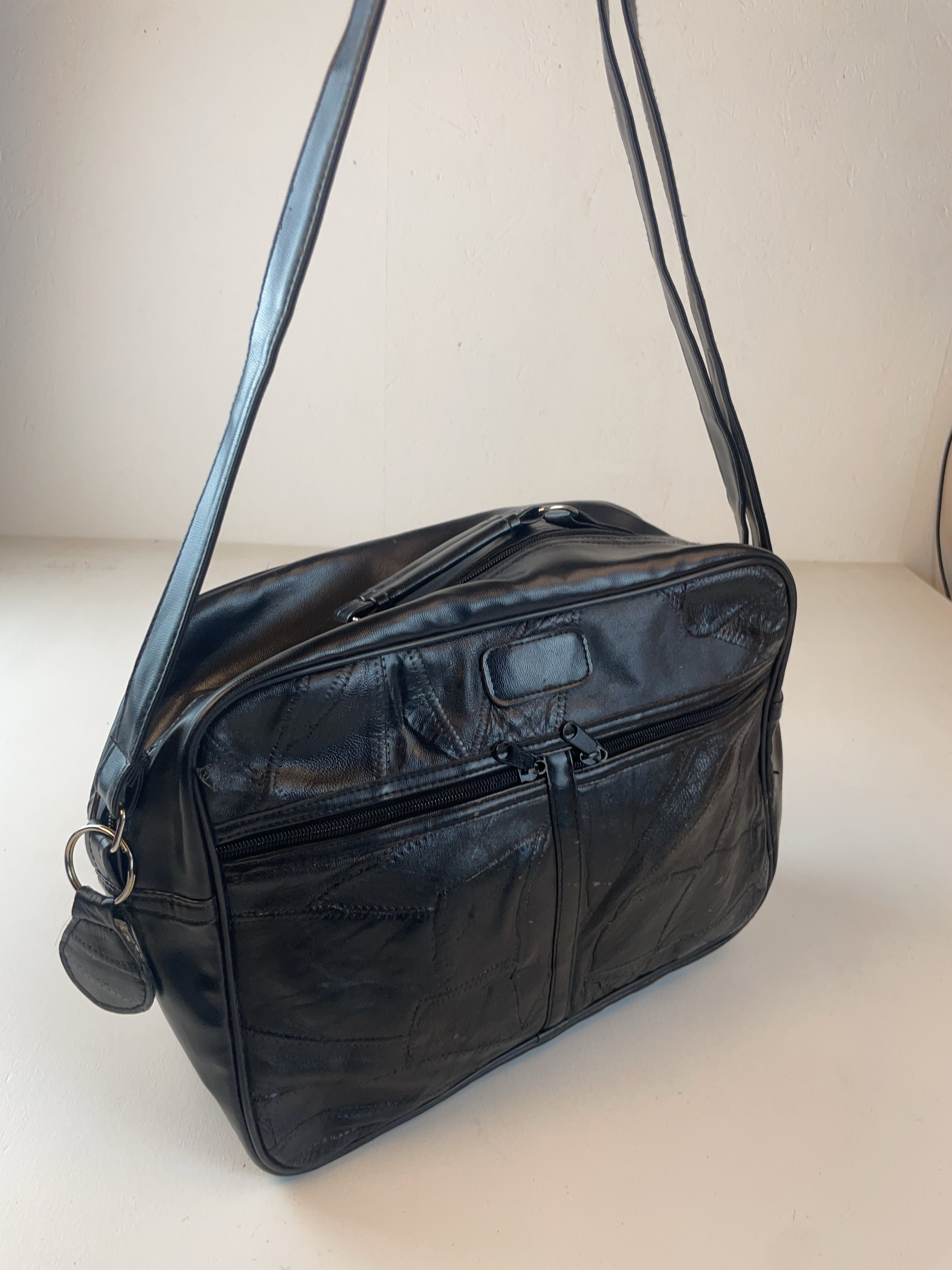 Patchwork Schulter Tasche Schwarz 90s