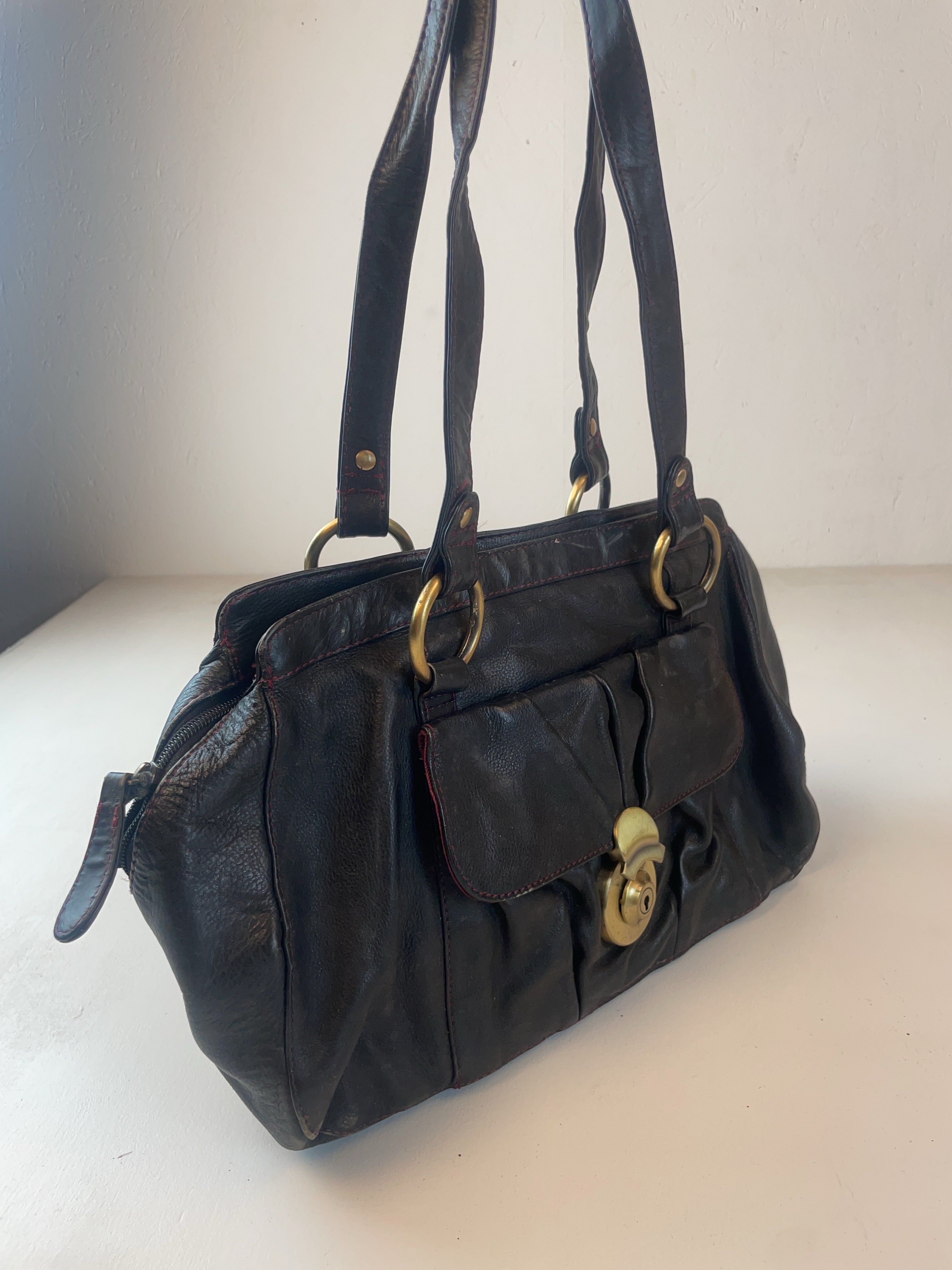 Leder Schulter Tasche Schwarz Y2k