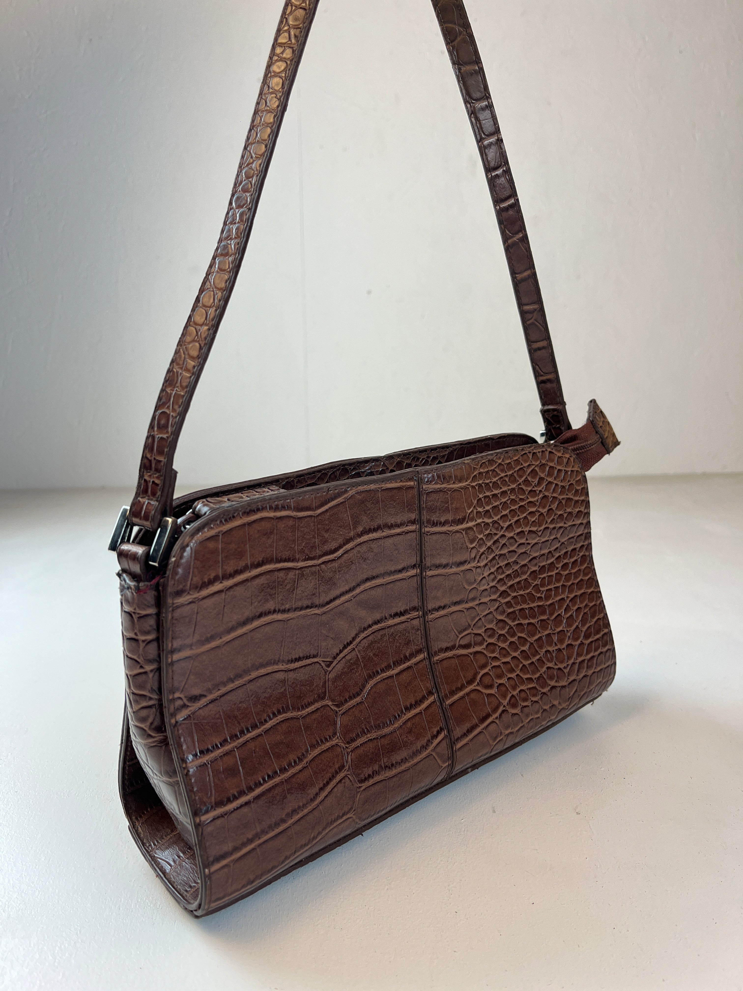 Y2k Baguette Krokooptik Tasche Braun 90s