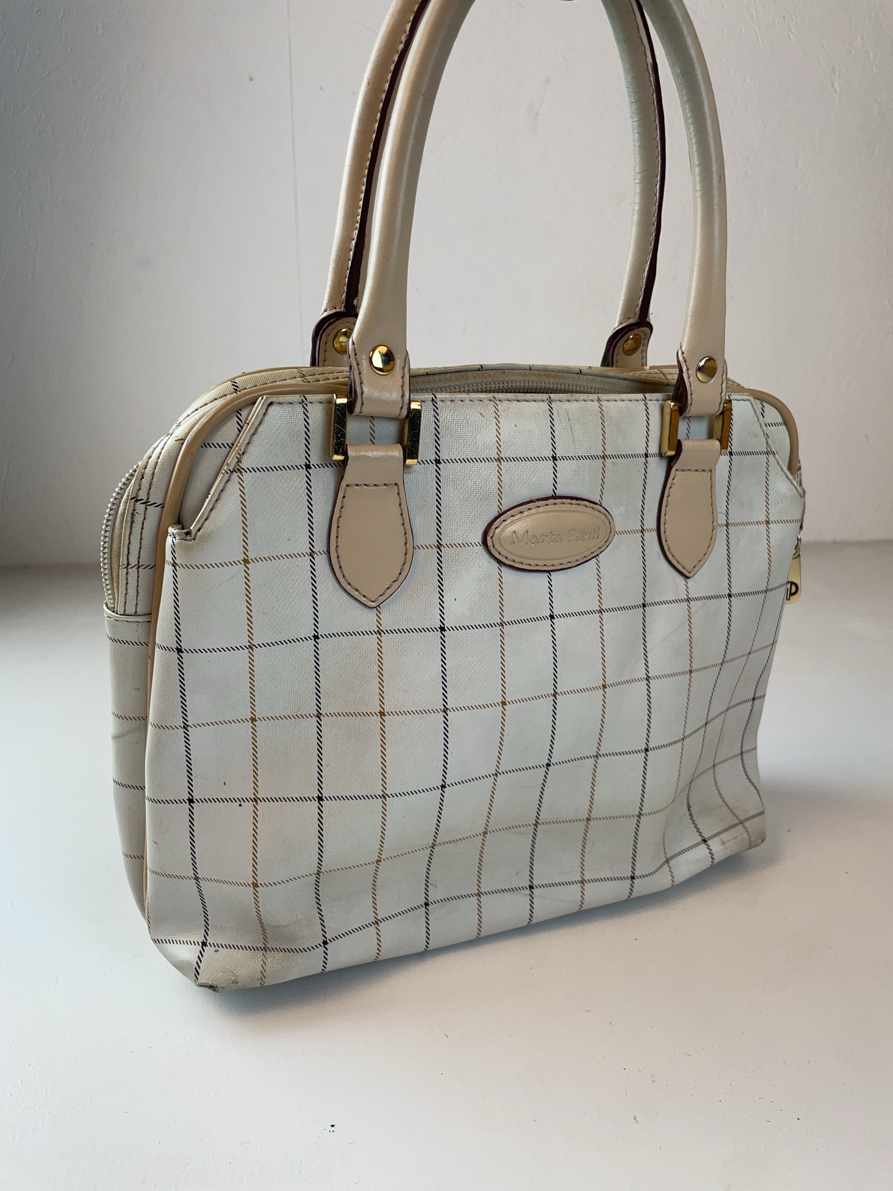 Y2K Karo Y2k Bowlingstyle Tasche Weiß