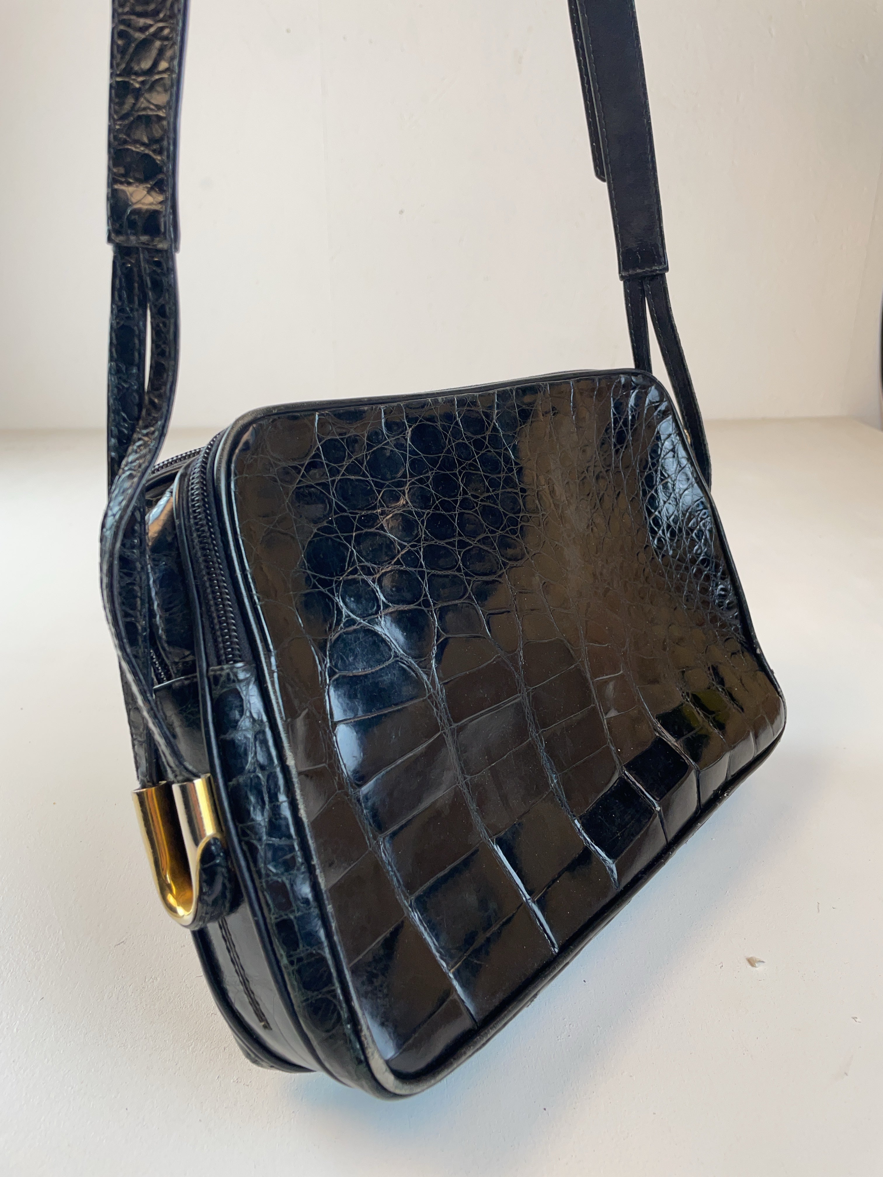Kroko Schulter Tasche Schwarz Y2k