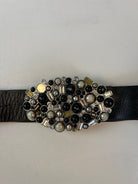 Vintage Leder Strass Gürtel Schwarz