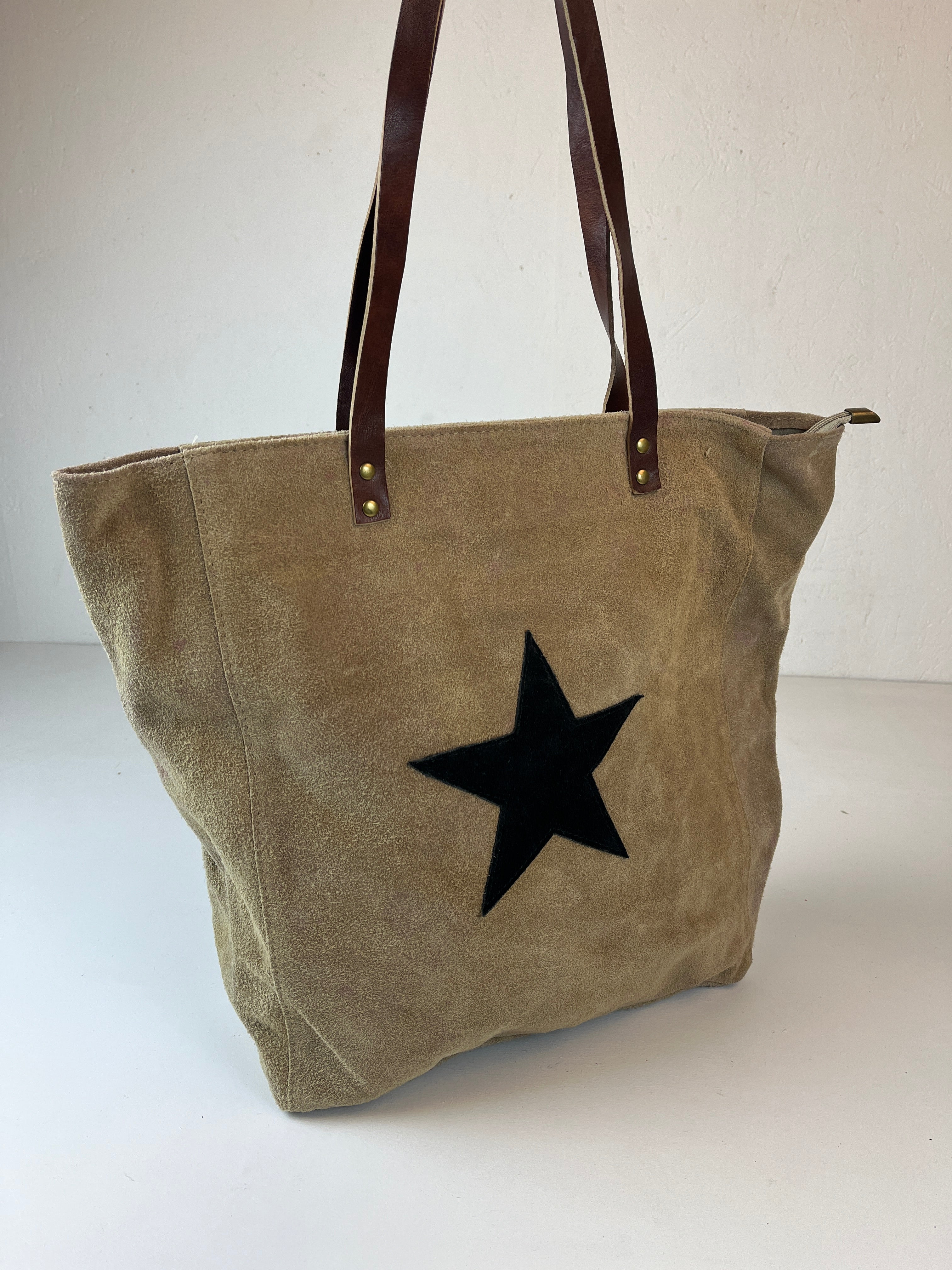 Vintage Leder Stern Tasche Beige