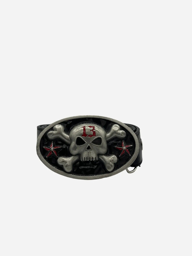 Vintage Totenkopf Leder Gürtel Schwarz