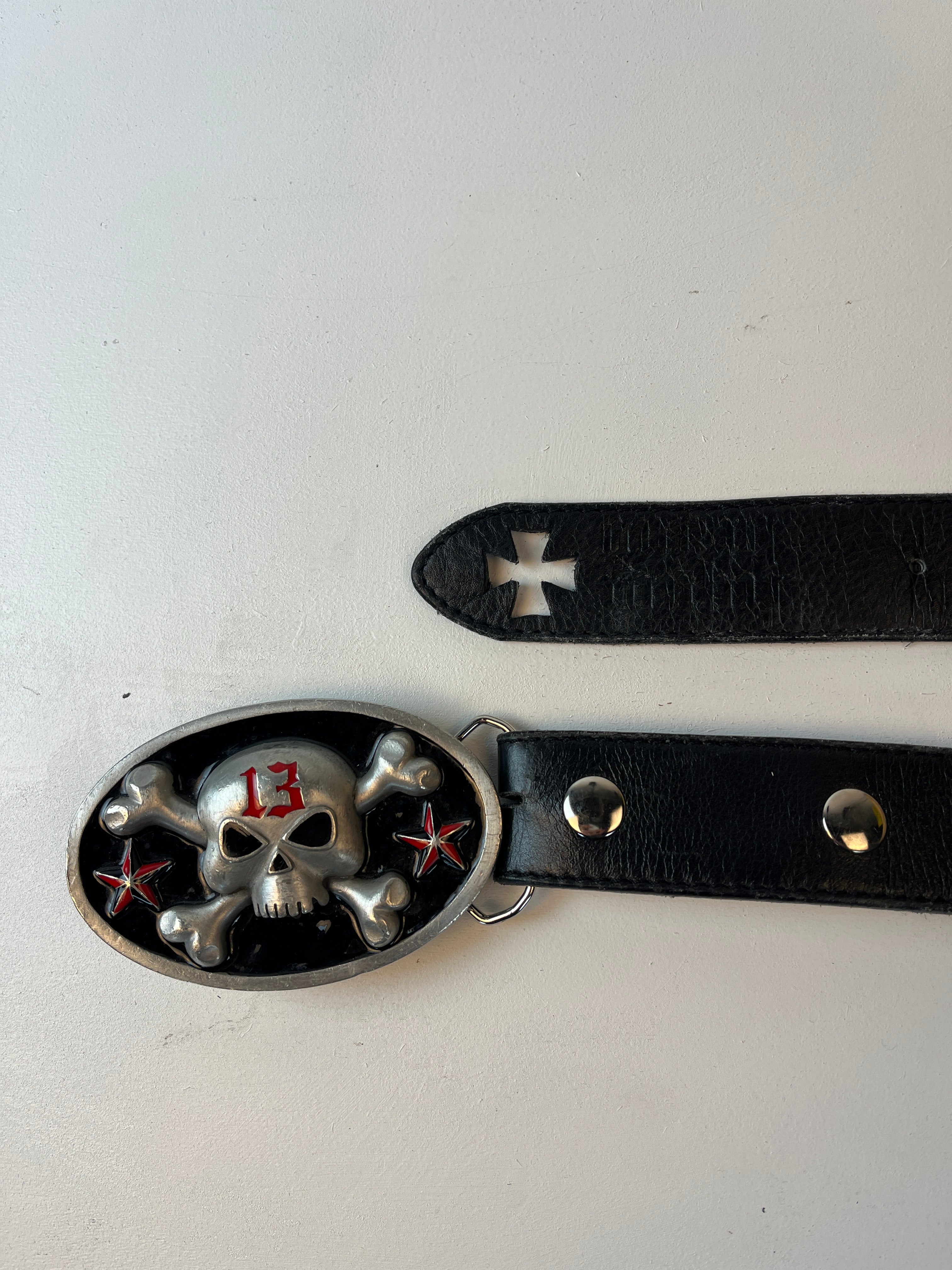 Vintage Totenkopf Leder Gürtel Schwarz